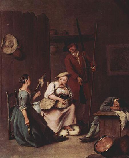 Pietro Longhi Der Jager und die Bauerinnen